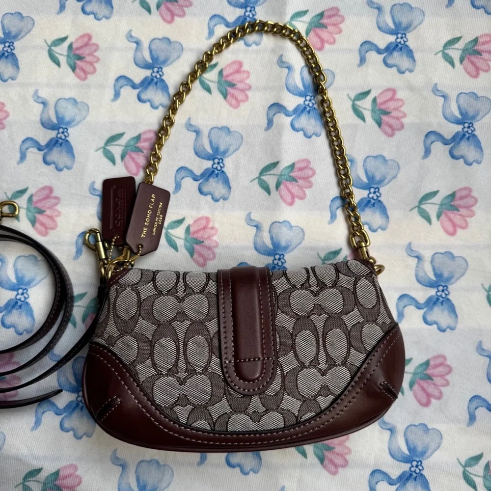 Coach Signature Canvas and Leather Shoulder Bag in Brown